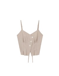 Asymmetric Neckline Button Up Pleated Spaghetti Strap Camisole Top
