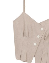 Asymmetric Neckline Button Up Pleated Spaghetti Strap Camisole Top