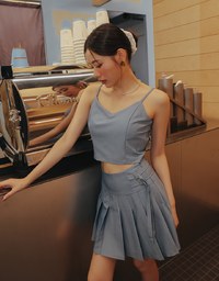 V Neck Fitted Cropped Padded Camisole Top with Back Zip Closure