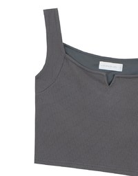 Front V Notch Ribbed Knit Wide Strap Cropped Bra Top