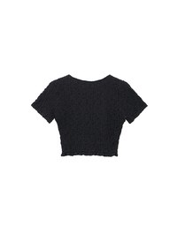 Crinkle Texture Cropped Top with Ruffle Hem