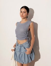 Waffle Knit Side Drawstring Tank Top