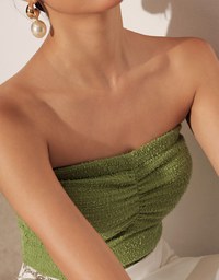 Textured Strapless Ruched Padded Bandeau Top