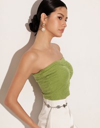 Textured Strapless Ruched Padded Bandeau Top