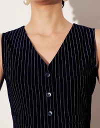 Pinstripe V Neck Buttoned Crop Blazer Vest Top