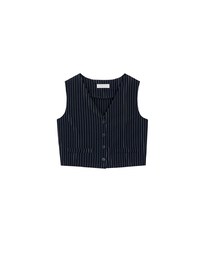 Pinstripe V Neck Buttoned Crop Blazer Vest Top