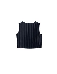 Pinstripe V Neck Buttoned Crop Blazer Vest Top
