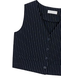 Pinstripe V Neck Buttoned Crop Blazer Vest Top