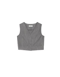 Pinstripe V Neck Buttoned Crop Blazer Vest Top