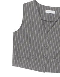 Pinstripe V Neck Buttoned Crop Blazer Vest Top