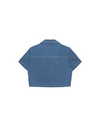 Casual Collared Cropped Jeans Denim Shirt Jacket with Front Flap Pockets