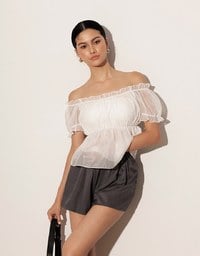 Off Shoulder Sheer Ruffle Chiffon Padded Top