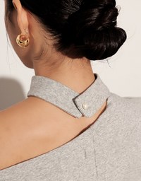 Mock Neck Asymmetric One Shoulder Knit Top with Detachable Pearl Neck Strap