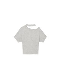 Mock Neck Asymmetric One Shoulder Knit Top with Detachable Pearl Neck Strap