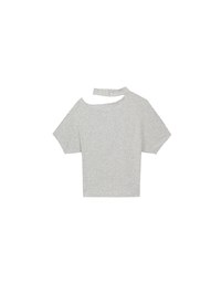 Mock Neck Asymmetric One Shoulder Knit Top with Detachable Pearl Neck Strap