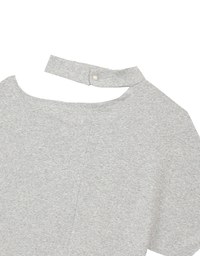 Mock Neck Asymmetric One Shoulder Knit Top with Detachable Pearl Neck Strap