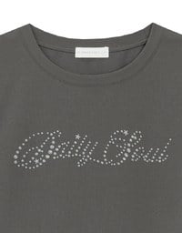 Short Sleeve Rhinestone Lettering Fitted Cropped Tee
