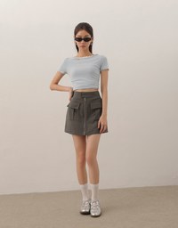 Front Zip Up A LineMini Skirt with Cargo Inspired Flap Pockets