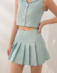 High Waist A Line Tailored Pleated Mini Skirt