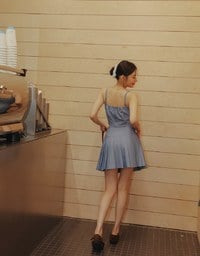High Waist Pleated A Line Mini Skirt with Double Side Buckle