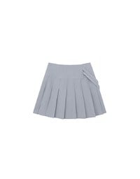 High Waist Pleated A Line Mini Skirt with Double Side Buckle