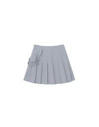 High Waist Pleated A Line Mini Skirt with Double Side Buckle
