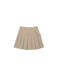 High Waist Pleated A Line Mini Skirt with Double Side Buckle