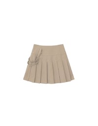 High Waist Pleated A Line Mini Skirt with Double Side Buckle
