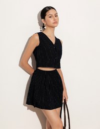 High Waisted Pinstripe Pleated Mini Skirt