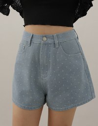 Heart Shape Print High Waisted Jeans Denim Shorts