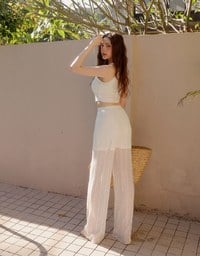 Sheer Lace Straight Leg Overlay Pants with Inner Shorts