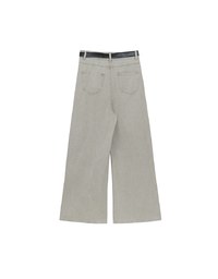 Raw Hem Distressed Detailed Wide Jeans Denim Pants with Belt
