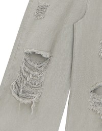 Raw Hem Distressed Detailed Wide Jeans Denim Pants with Belt