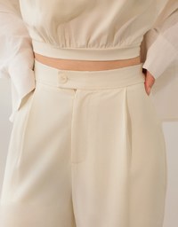 Textured Check High Waist Wide Leg Pleated Trousers