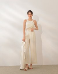 Textured Check High Waist Wide Leg Pleated Trousers