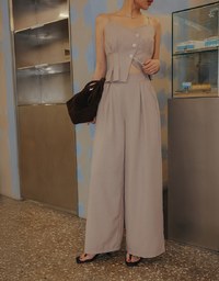 Straight Cut Pleated Tailored Wide Leg Long Trousers