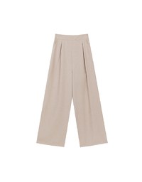 Straight Cut Pleated Tailored Wide Leg Long Trousers