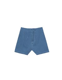 High Waist Clean Cut Jeans Denim Shorts with Front Seam Detail