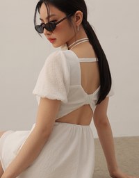 AIRY HOURGLASS Puff Sleeve A Line Mini Dress with Elegant Square Neckline