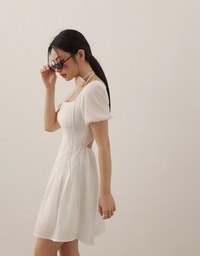 AIRY HOURGLASS Puff Sleeve A Line Mini Dress with Elegant Square Neckline