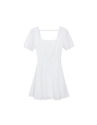 AIRY HOURGLASS Puff Sleeve A Line Mini Dress with Elegant Square Neckline
