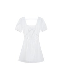 AIRY HOURGLASS Puff Sleeve A Line Mini Dress with Elegant Square Neckline