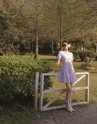 AIRY HOURGLASS Puff Sleeve A Line Mini Dress with Elegant Square Neckline