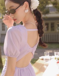 AIRY HOURGLASS Puff Sleeve A Line Mini Dress with Elegant Square Neckline
