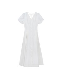 V Neck Button Front Puff Sleeve Flared Hem Maxi Dress