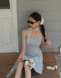 Textured Dot Weave Flare Mini Dress with Spaghetti Straps
