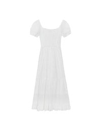 Embroidered Ditsy Floral Maxi Dress with Puff Sleeves and Ruffled Hem