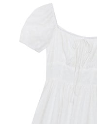 Embroidered Ditsy Floral Maxi Dress with Puff Sleeves and Ruffled Hem