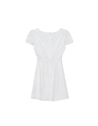 Square Neck Bow Embroidered Puff Sleeve Mini Dress
