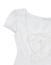 Square Neck Bow Embroidered Puff Sleeve Mini Dress
